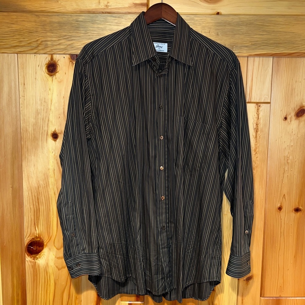 Men’s BRIONI Neiman Marcus *Italy* Brown Woven Stripe Sport Dress Shirt Large L
